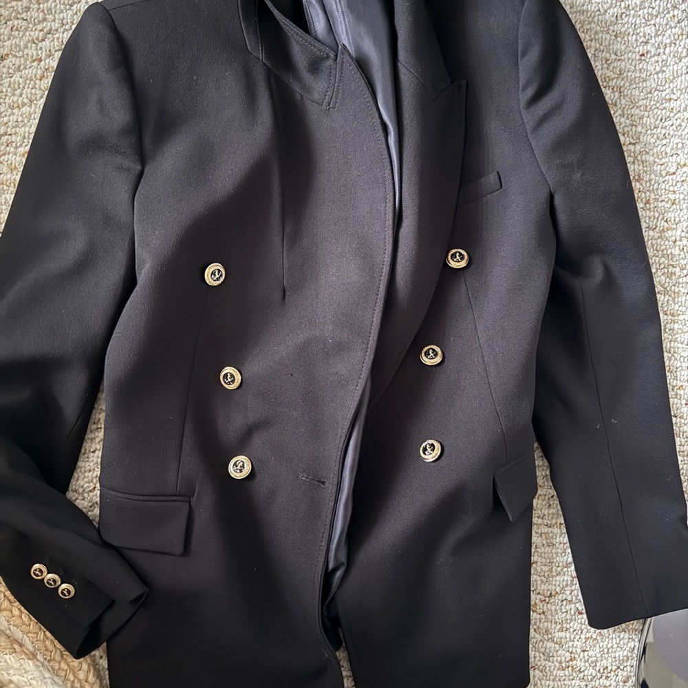 ZARA Black Double Breasted Blazer Gold Buttons Size XL (Fits Large to me)